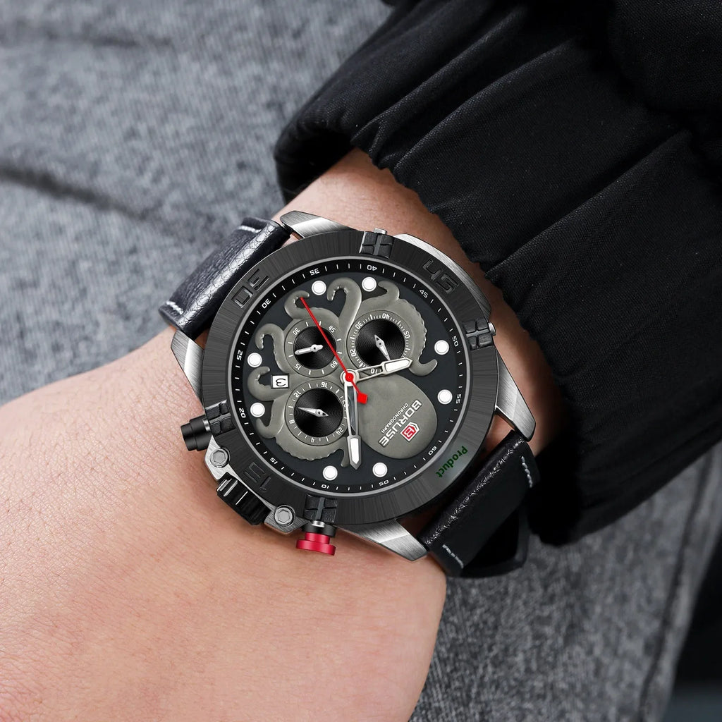 Octopus Men's Waterproof Luminous Quartz Watch Blue Ribbon Blue Surface Casual Style
