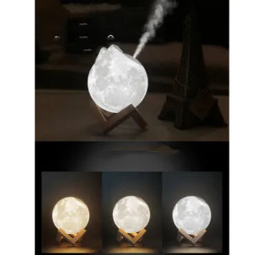 Lunar humidifier night light with wood finish, 13cm round design
