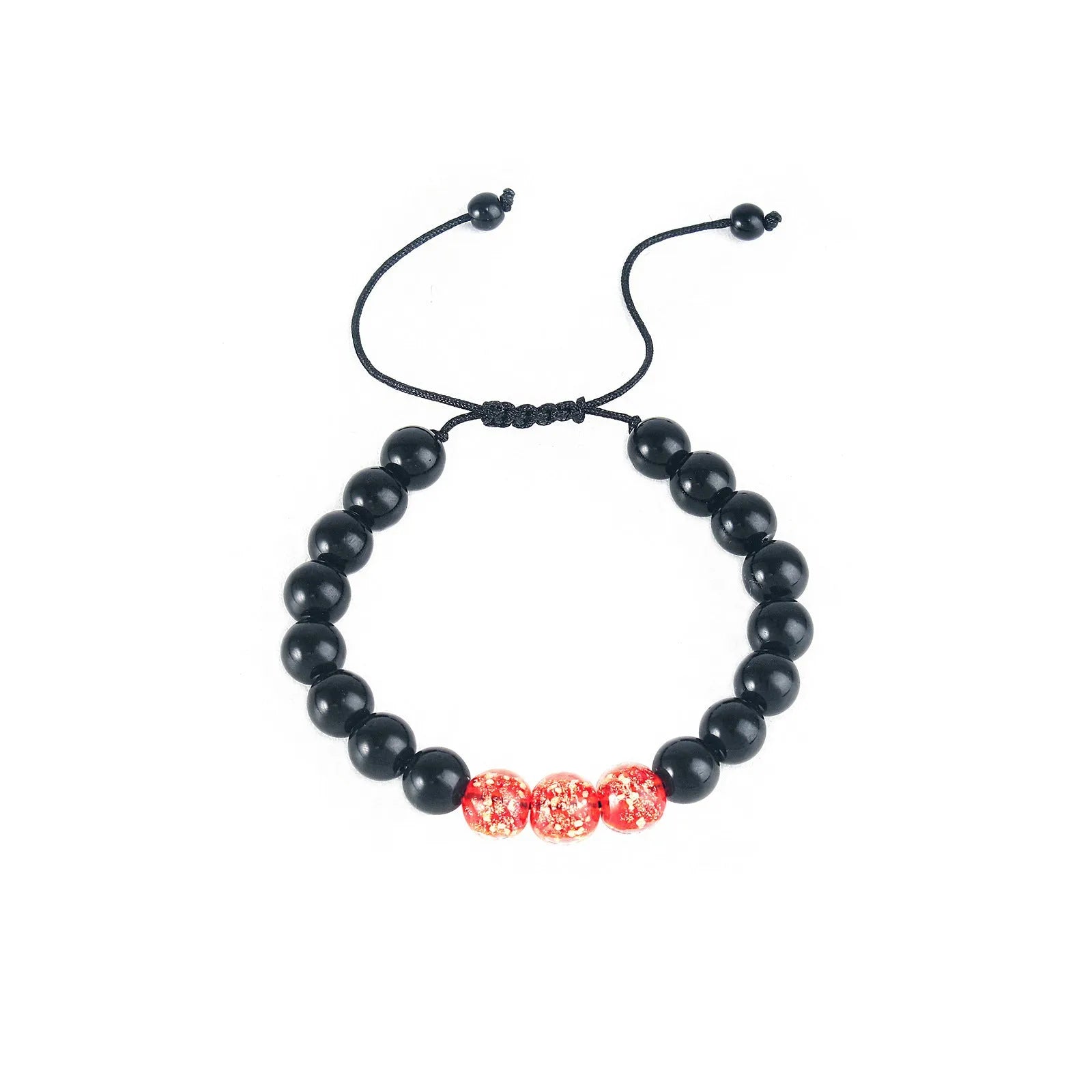 Beaded adjustable luminous bracelet in six colours: black, red, green, pink, blue, sapphire blue, glass or coloured glaze beads, geometric shape