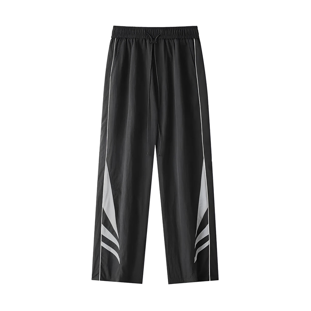 Men's straight-leg summer trousers in black polyester-cotton blend fabric for plus-size casual wear