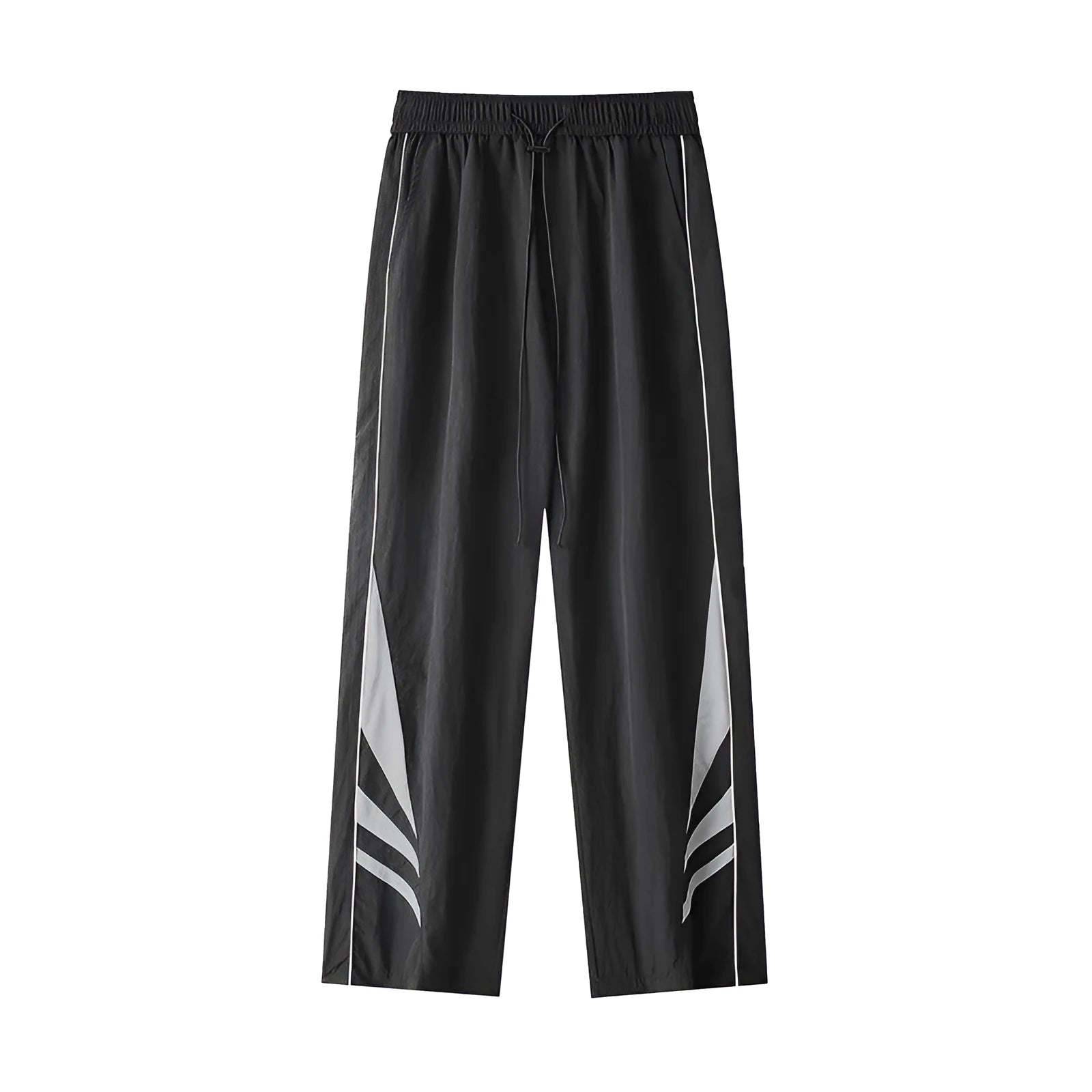 Men's straight-leg summer trousers in black polyester-cotton blend fabric for plus-size casual wear