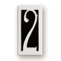Handmade ceramic retro doorplate with white enamel numbers on blue background, measuring 76mm by 152mm