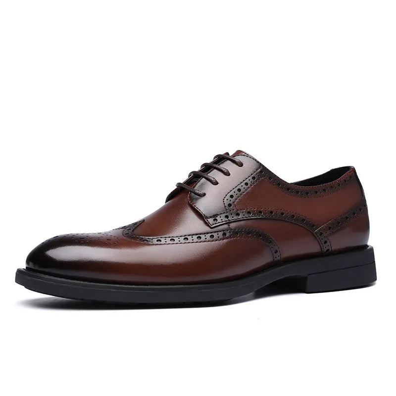 Men's black and brown brogue leather shoes for business formal wear