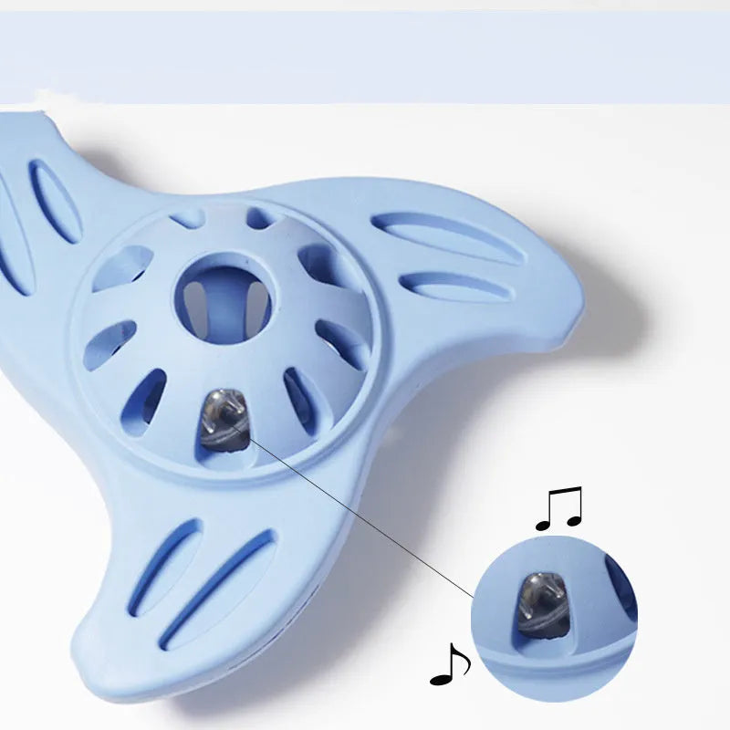 Blue bite-resistant boomerang-shaped dog chew toy with molar texture for large dogs.