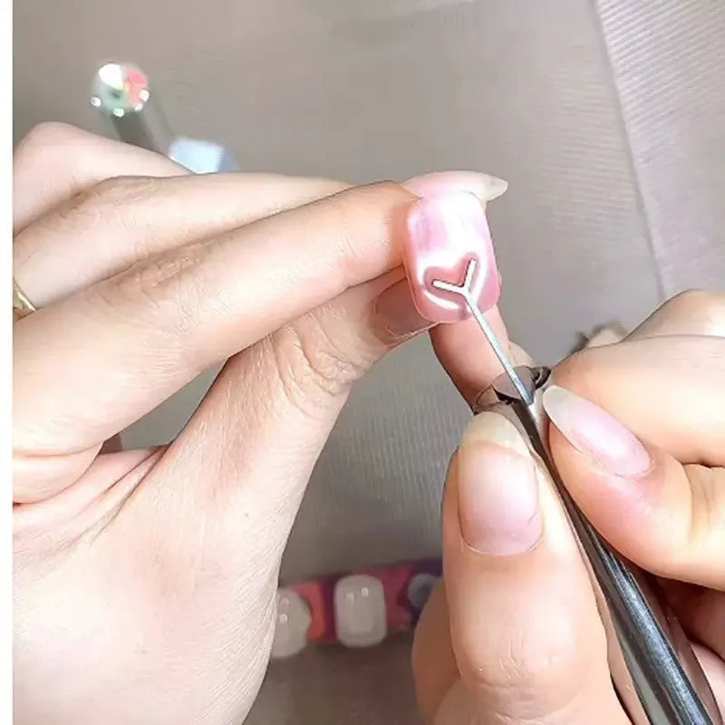 Manicure magnet suction love cat eye series tool with cylindrical 9x30mm metal magnet and Y-shaped bracket on white background