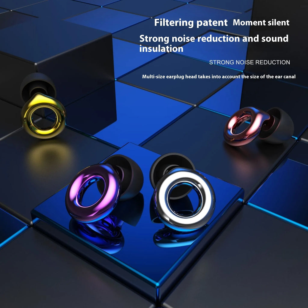 Gold silicone noise reduction earplugs with storage box and two pairs of ear caps