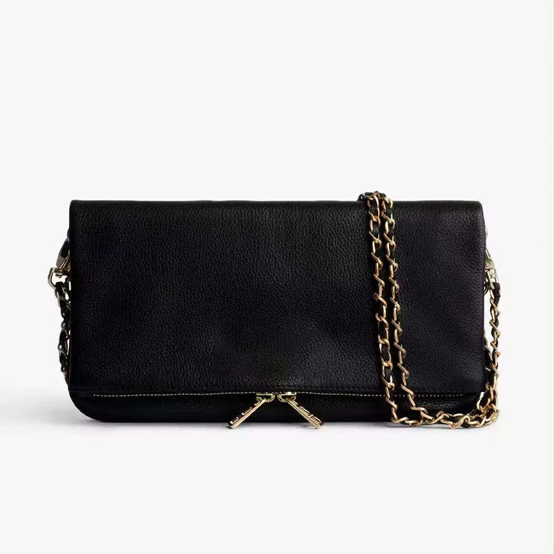 Fashion chain folding clutch women's shoulder messenger bag in black classic PU leather shell shape design