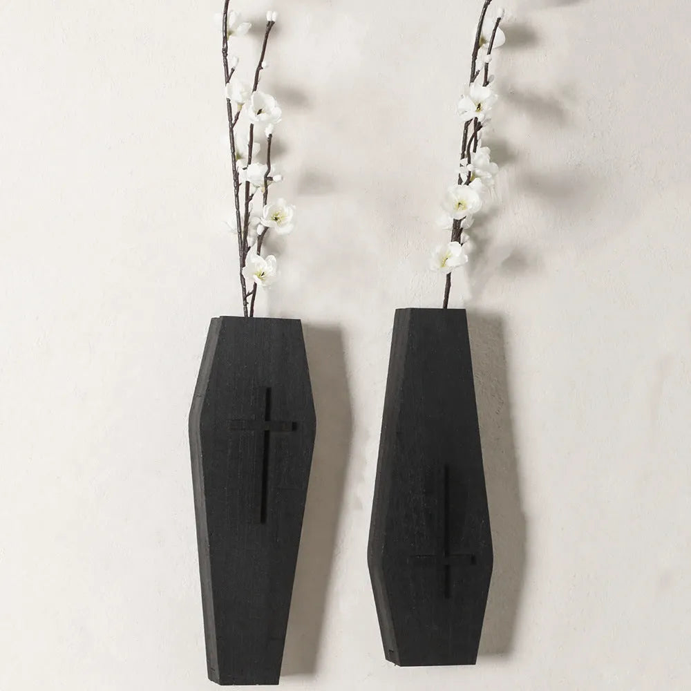 Wooden black cross wall vase shelf 27x9cm pendant design home decoration