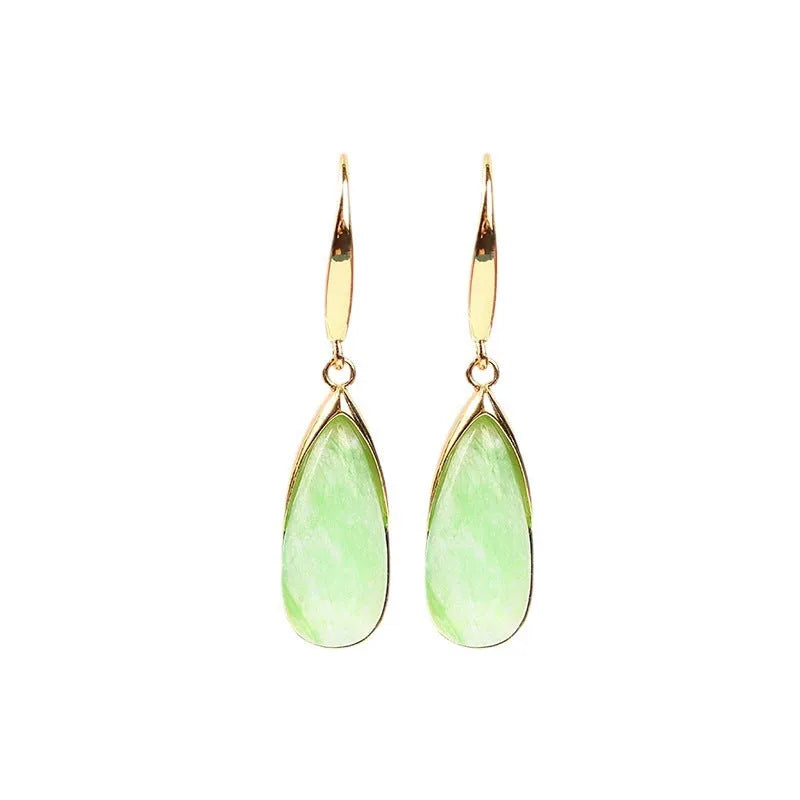 Retro Chinese style geometric water droplet earrings in electroplated jade colour CP798.