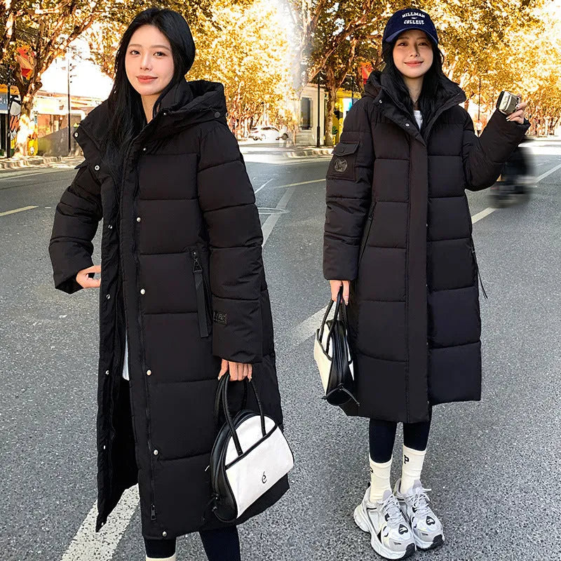 Cold-proof cotton-padded jacket in Korean thick fashion style, polyester, long sleeves, available in white black khaki