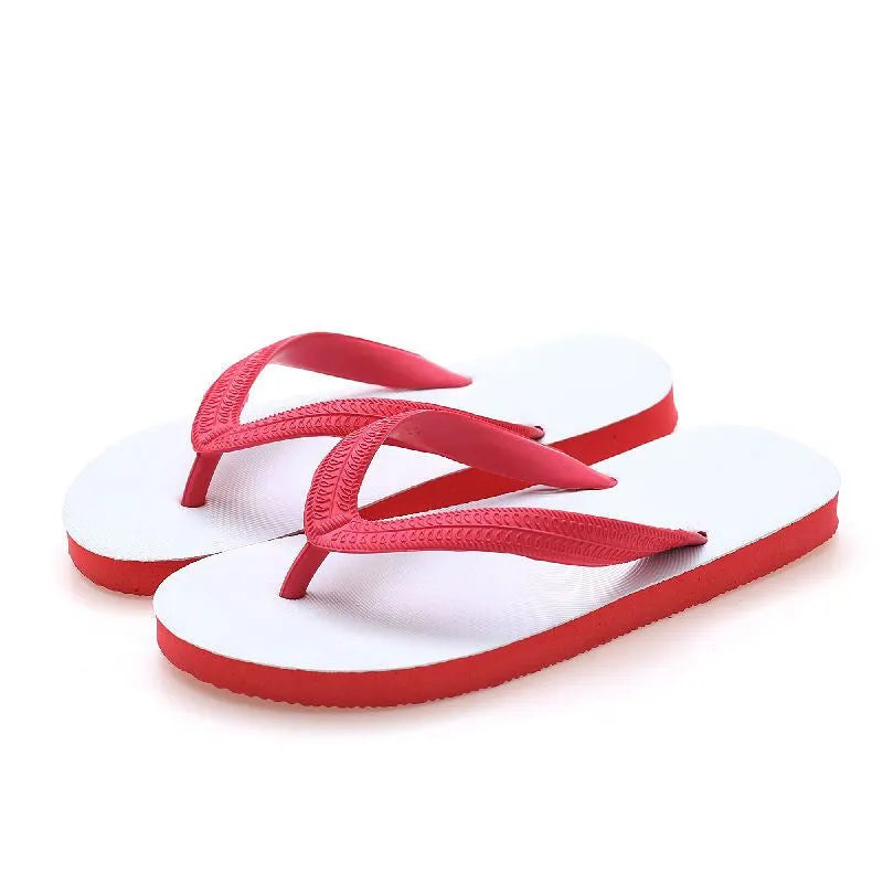Rubber flip-flops with non-slip sole in green, red, blue, or black with fish label.