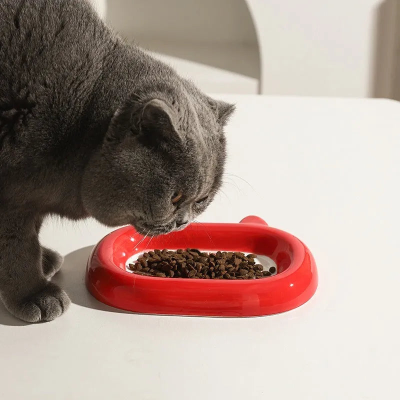 Ceramic pet food bowl with animal pattern for cats and dogs