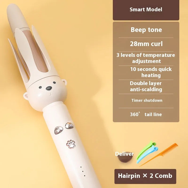 Beige FS-H208 anion automatic hair curler with hair stick accessory on white background
