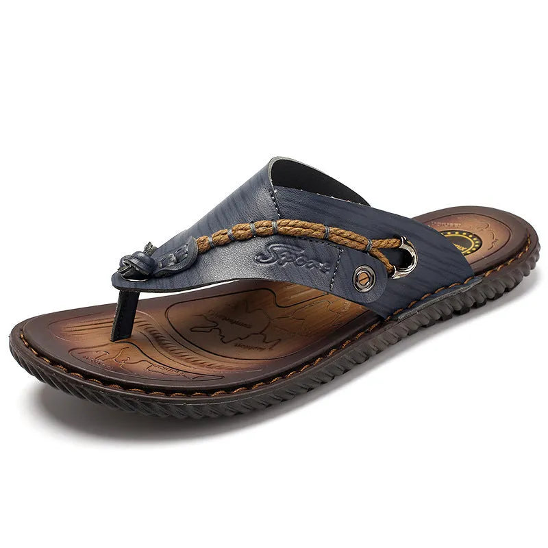 Men's non-slip casual slippers in black PU leather with wear-resistant outsole