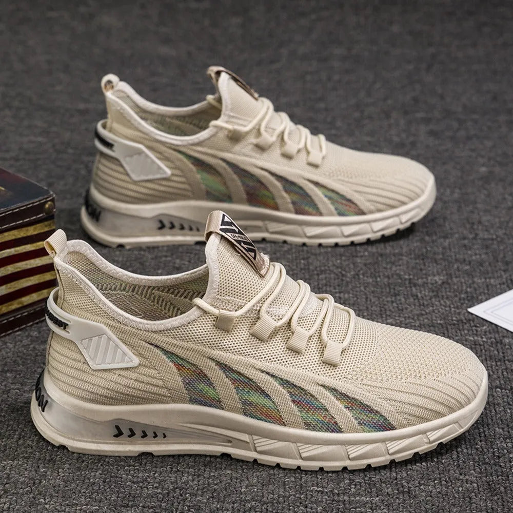 Summer mesh lightweight fat foot student leisure sneakers with stripe pattern, low top, flat heel, breathable upper