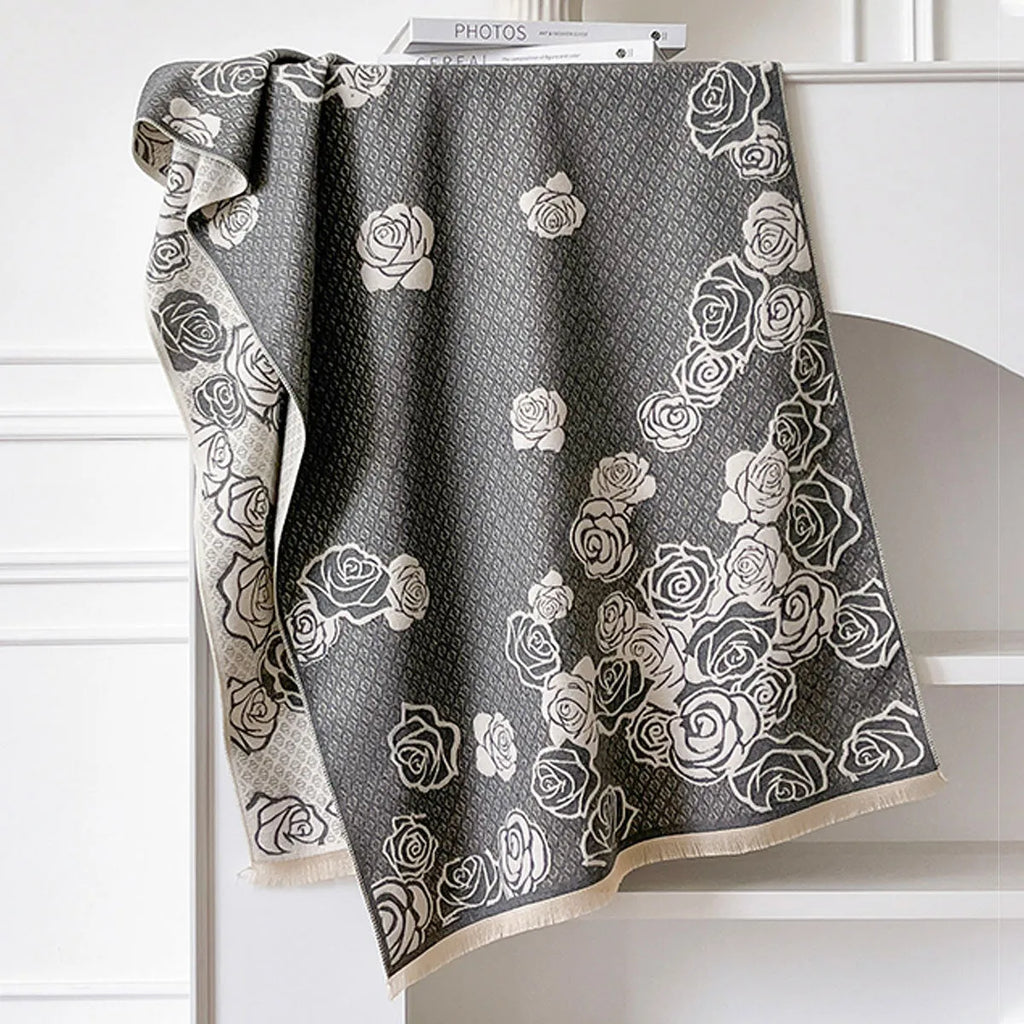 thick imitation cashmere scarf in gray with tassel detailing, 185x65cm