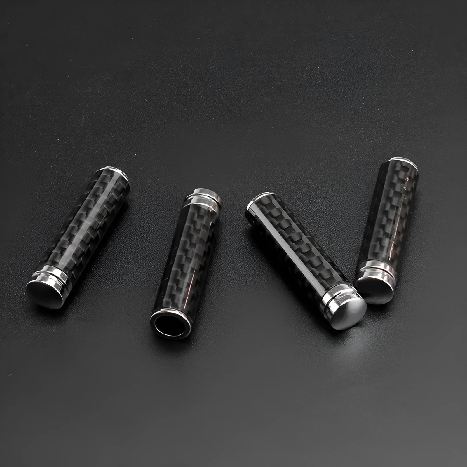 Four carbon fibre door lift decorative covers with metal base construction for universal vehicle fitment