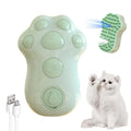 Blue self-cleaning cat steam brush with silicone bristles and release button