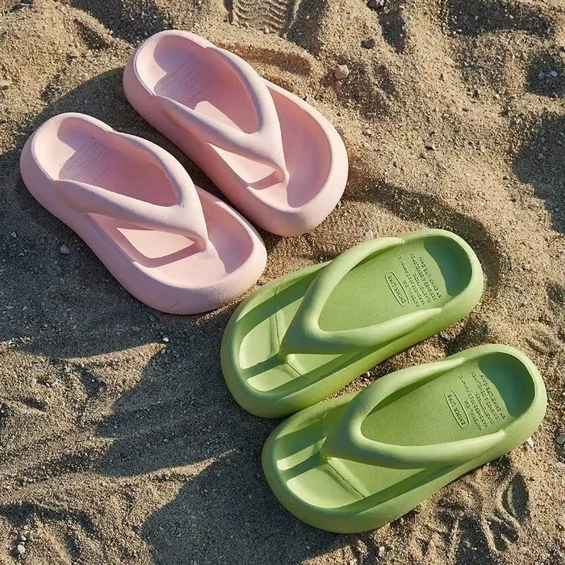 Solid colour thick-soled EVA flip-flops with a decorative bow, shown in multiple colour options.
