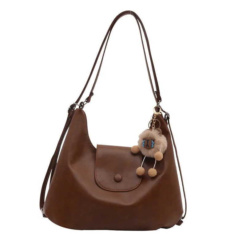 PU leather women's shoulder bag in urban simplicity style with mobile phone pocket internal organisation