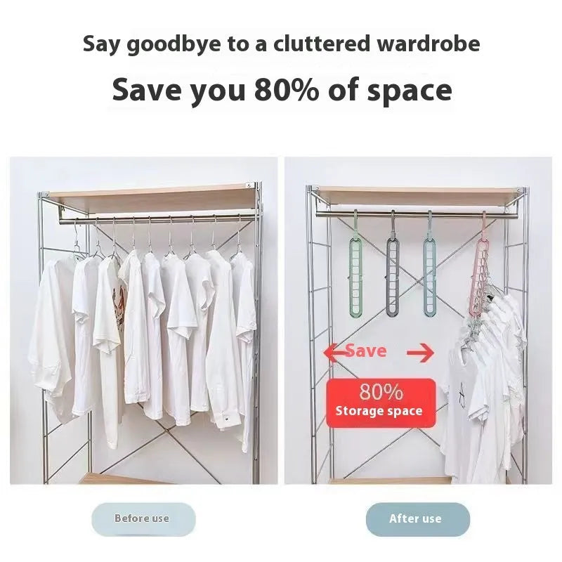 Multifunctional plastic hanger with nine holes for trousers in beige, blue, gray, green, pink colours