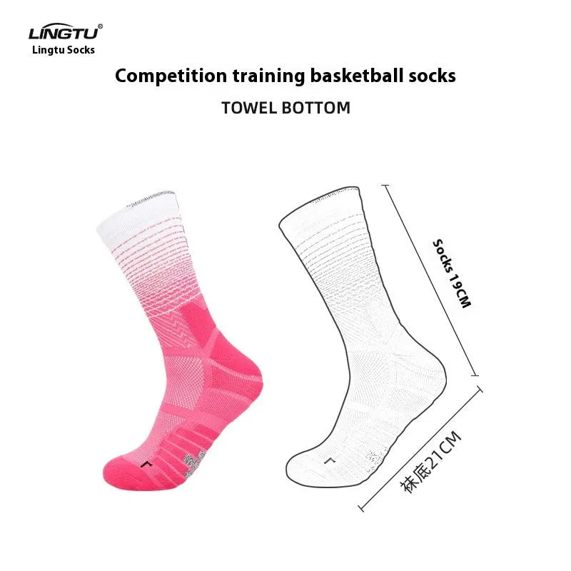 Adult polyester cycling socks in gradient white colour, quick-dry non-slip design for running sports