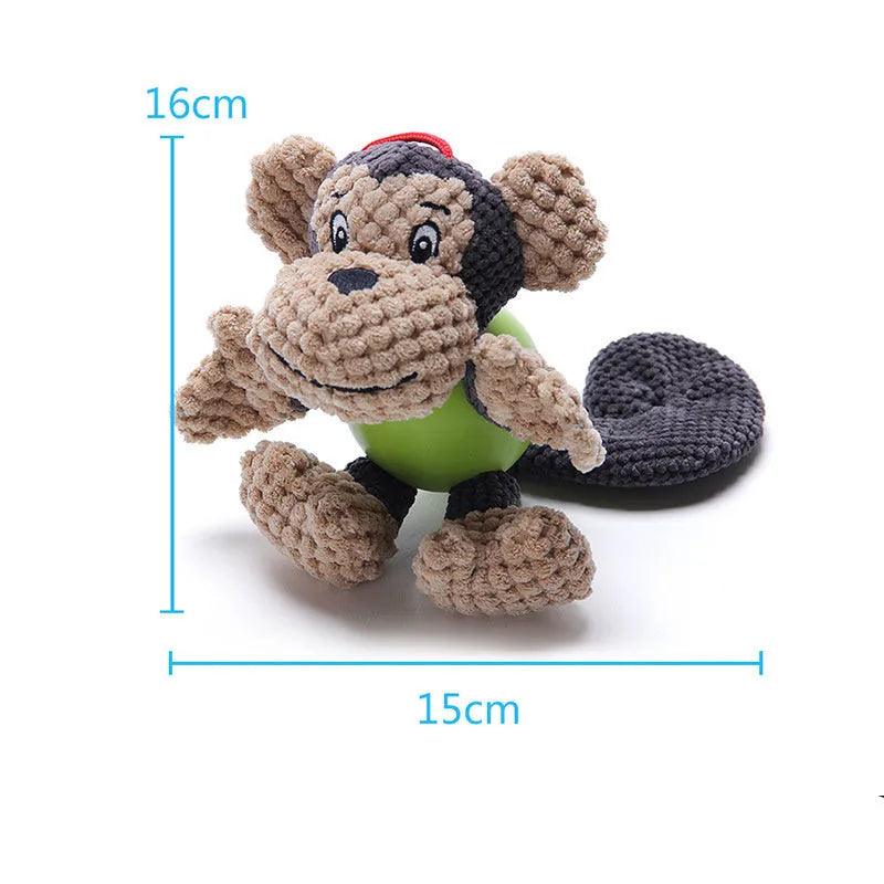 Cute squeaky monkey plush dog toy with soft fabric, designed for small and medium dogs