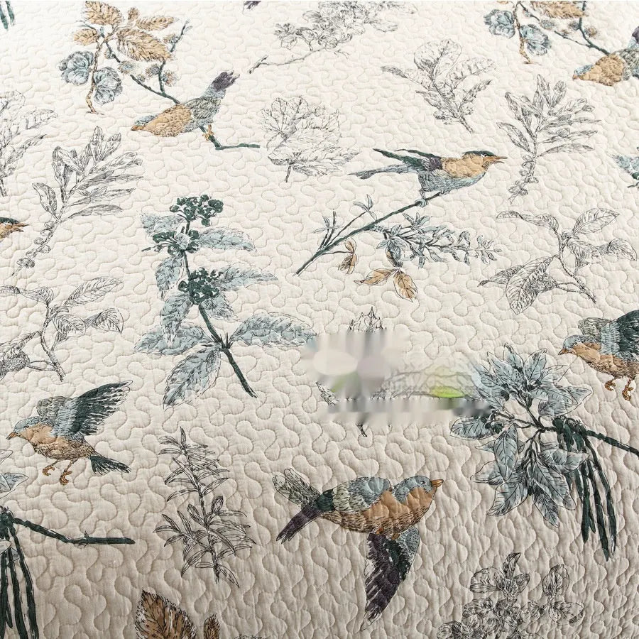 Pure cotton quilted bed cover with reactive printed pattern on bed