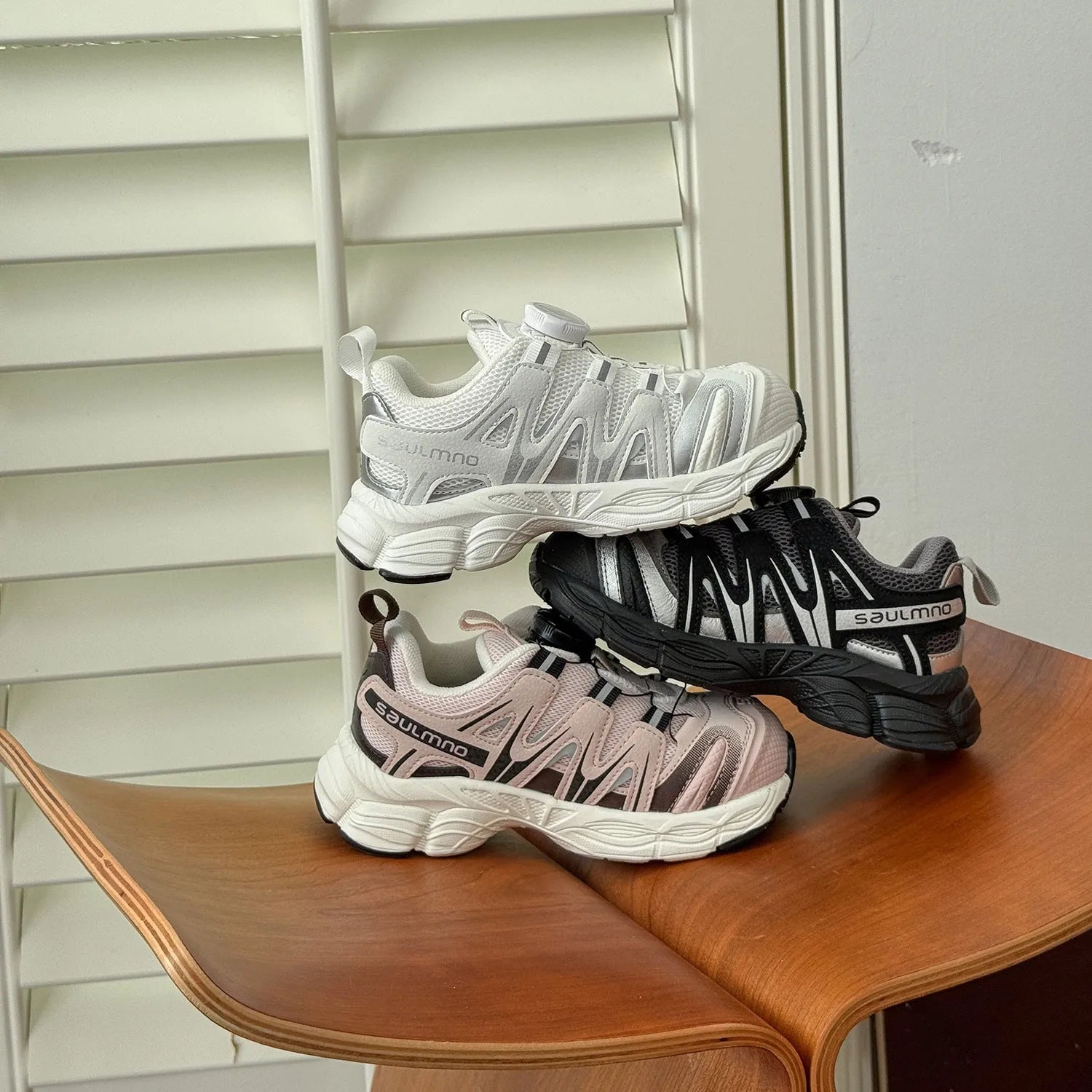 Girls casual shoes in PU leather mesh available in beige, black, or pink colours