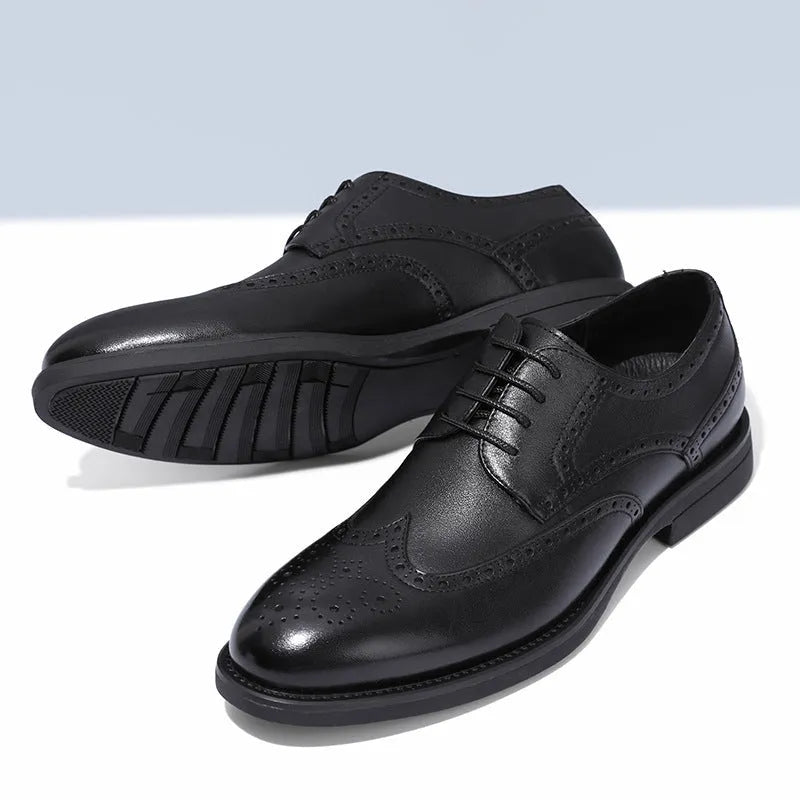 Men's black and brown brogue leather shoes for business formal wear