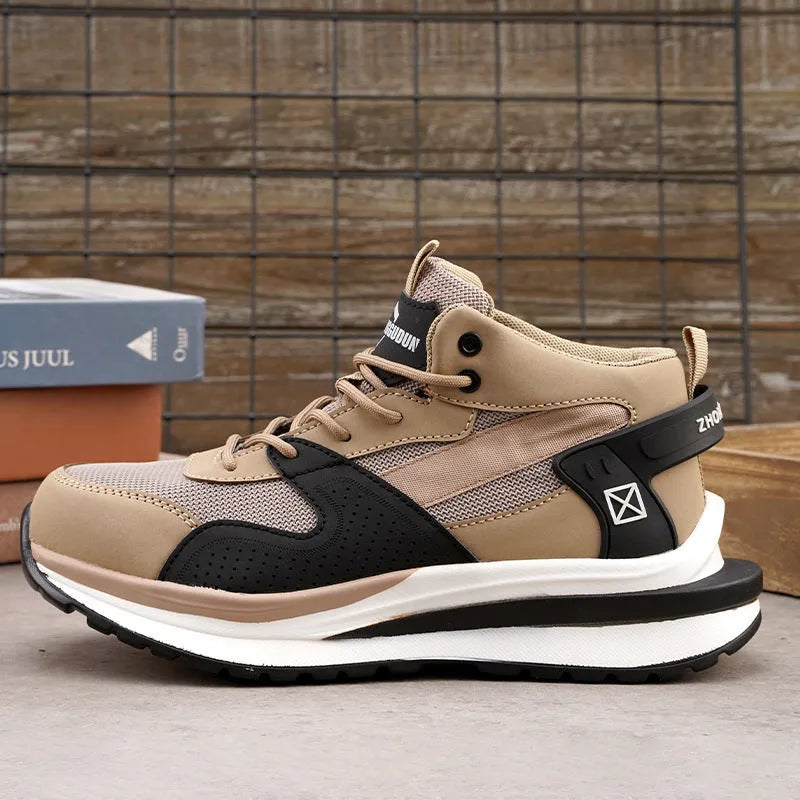 Anti-smashing steel toe cap flat knitted low top work boots rubber sole black colour side view