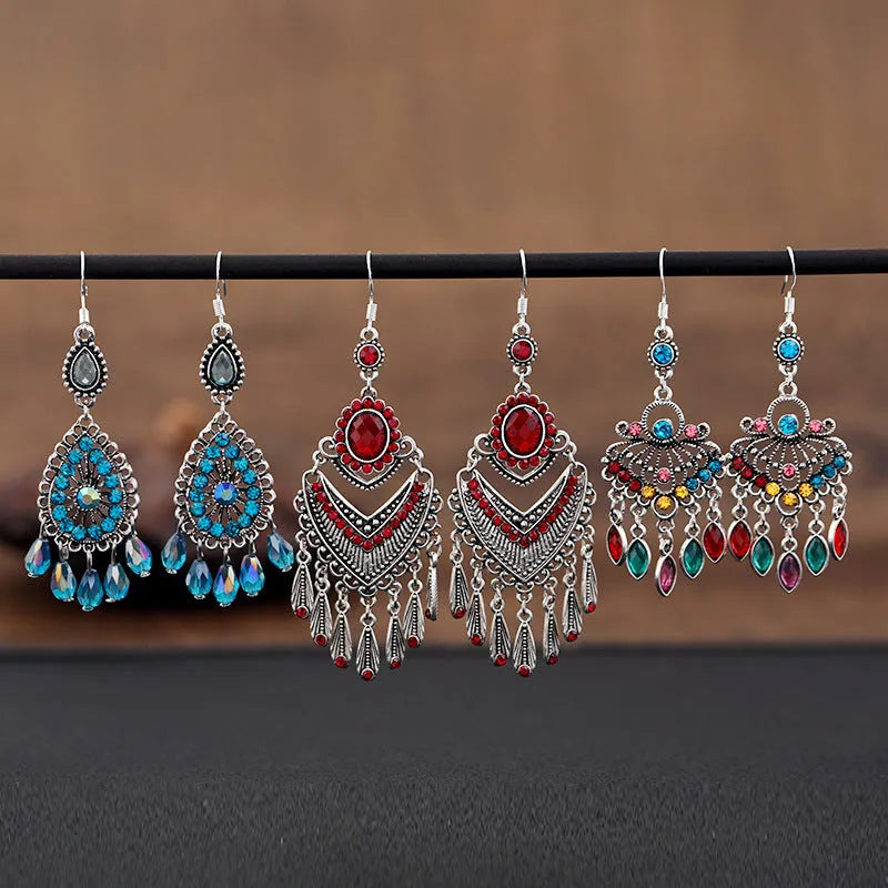Smart water drop purple retro fringe earrings with crystal detailing and 20-24cm drop length