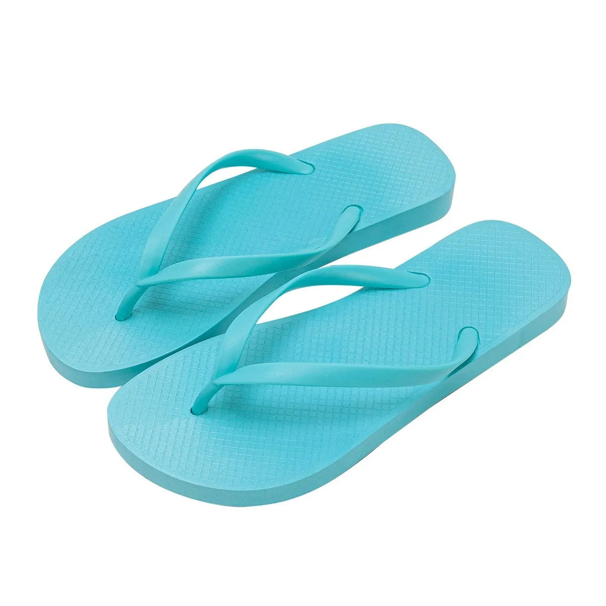 Foldable plastic beach slippers with non-slip sole in black, shown open and folded.