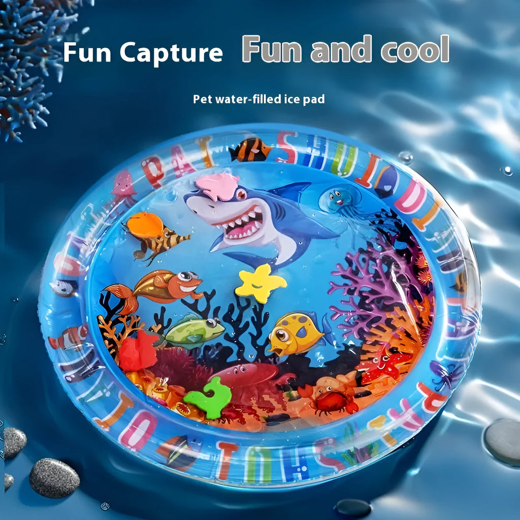 PVC inflatable pet cooling water mattress with underwater design for cats