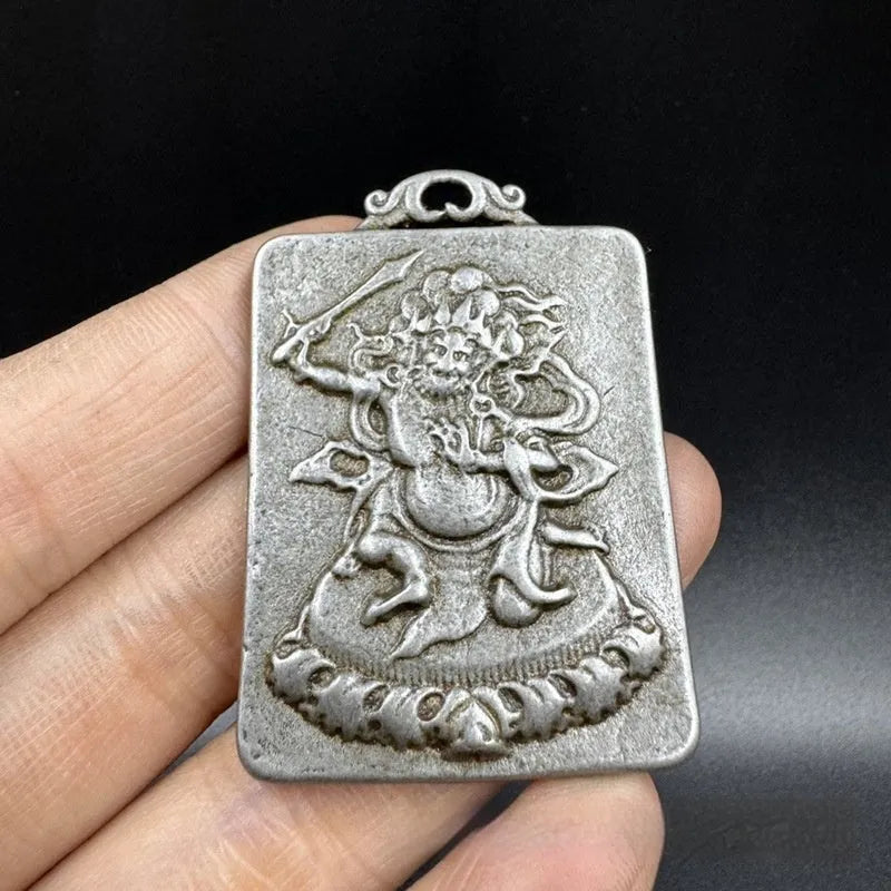 Iron metal pendant ornament with Yamantaka Aryaacalanatha Chinese style geometric design