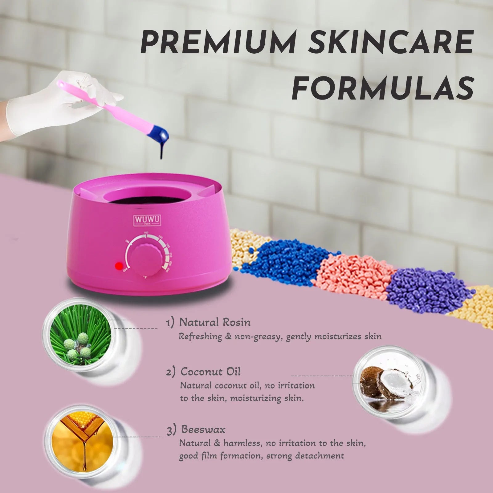 Professional 52-piece waxing kit with wax warmer, hard wax beans, application sticks and post-treatment products