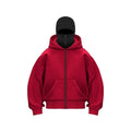 Fleece-lined double hood unique design hooded sweater in grey, loose fit, 3D pattern, polyester, street hipster style