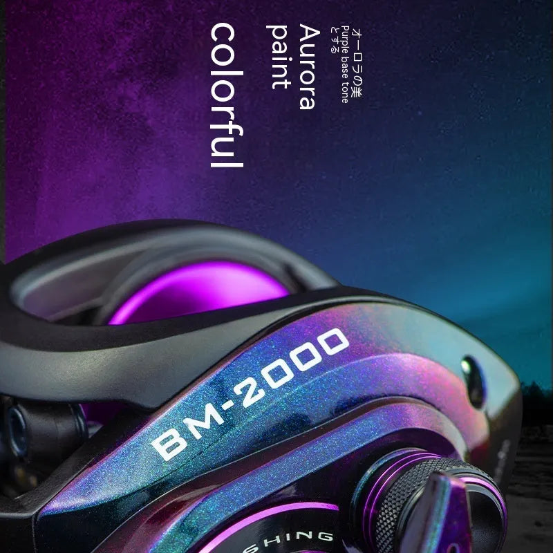 Colourful BM2000 water drop shaped fishing reel with a strong magnetic brake system.