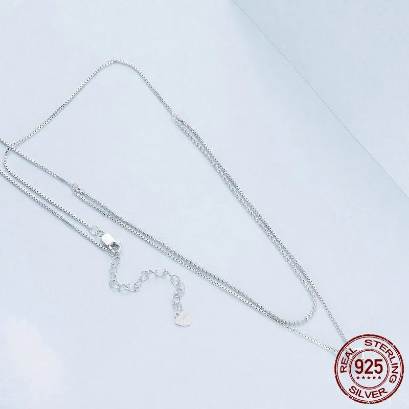 Women's S925 sterling silver double-layer necklace with pearl chain in shining silver colour
