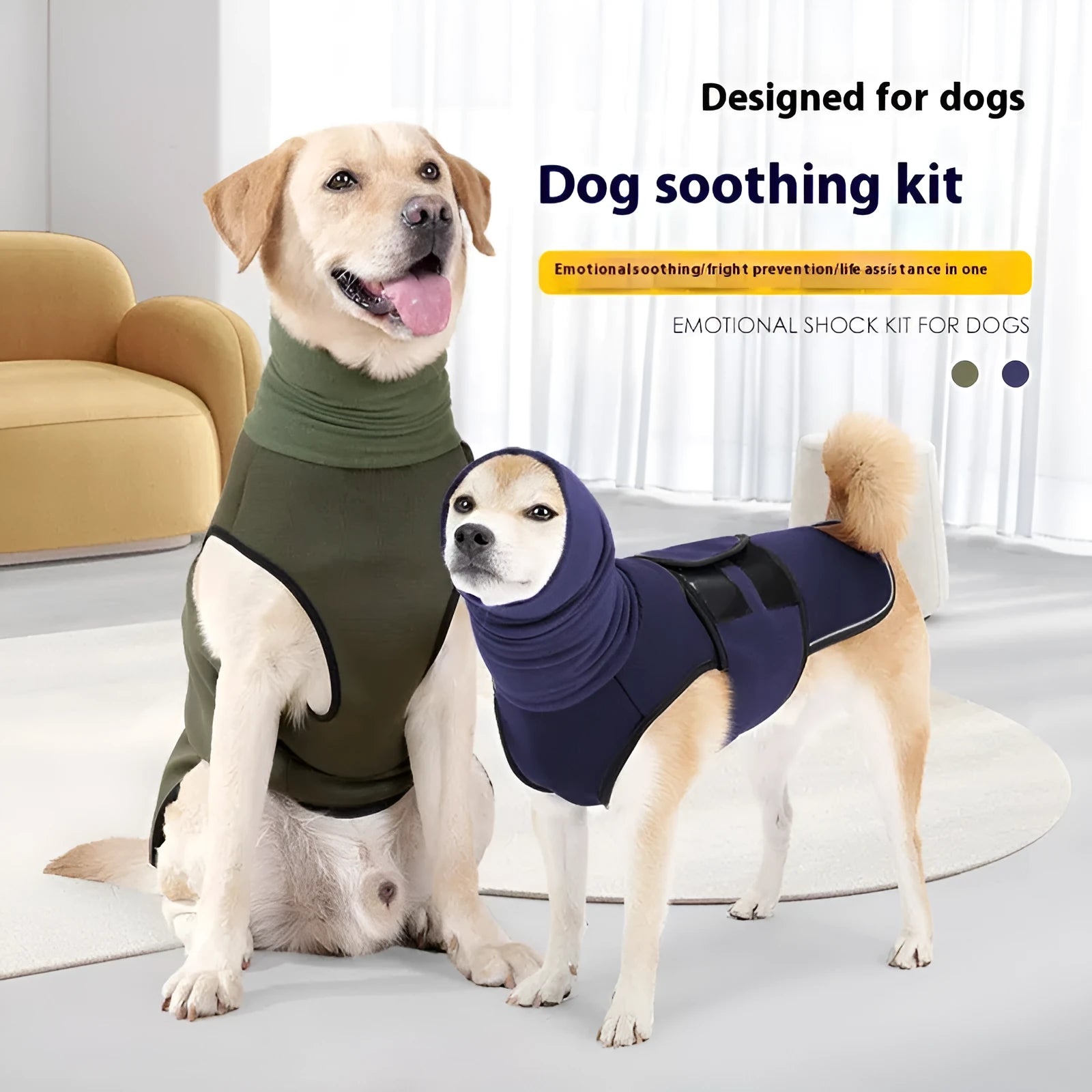 Polyester dog calming jacket for anxiety relief in army green colour