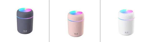Compact car air purifying humidifier with 300ml water tank, USB powered, in white colour