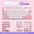 Sweet cotton candy coloured mechanical keyboard keycap set in a box.
