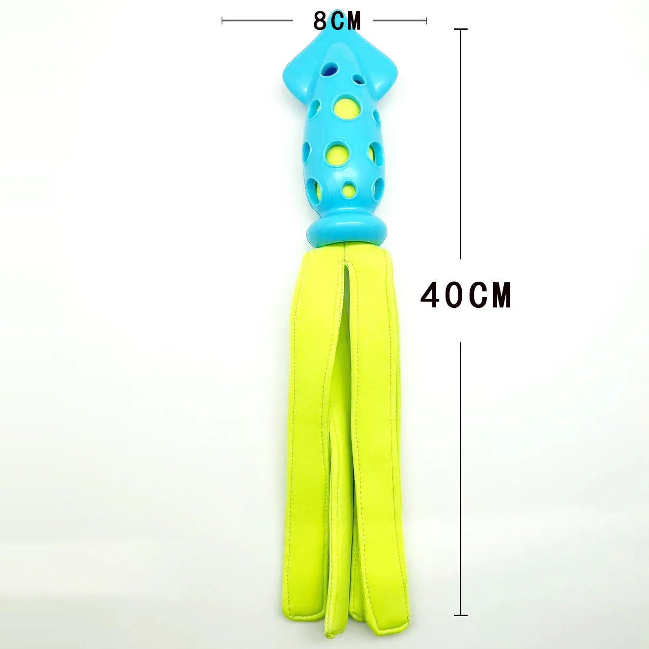 Blue squeaky cuttlefish dog toy for teeth cleaning and fetch, 39 cm, rubber and waterproof cloth
