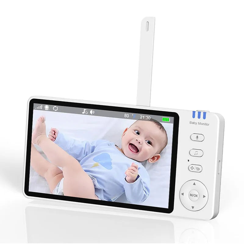 White HD wireless baby monitor with 5-inch LCD screen and camera