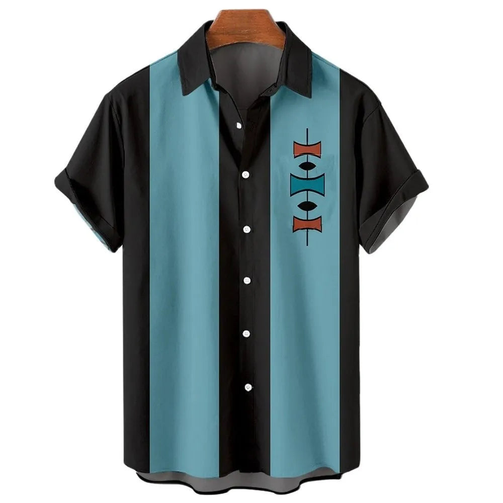 Men's striped Hawaiian shirt in polyester with button front and short sleeves