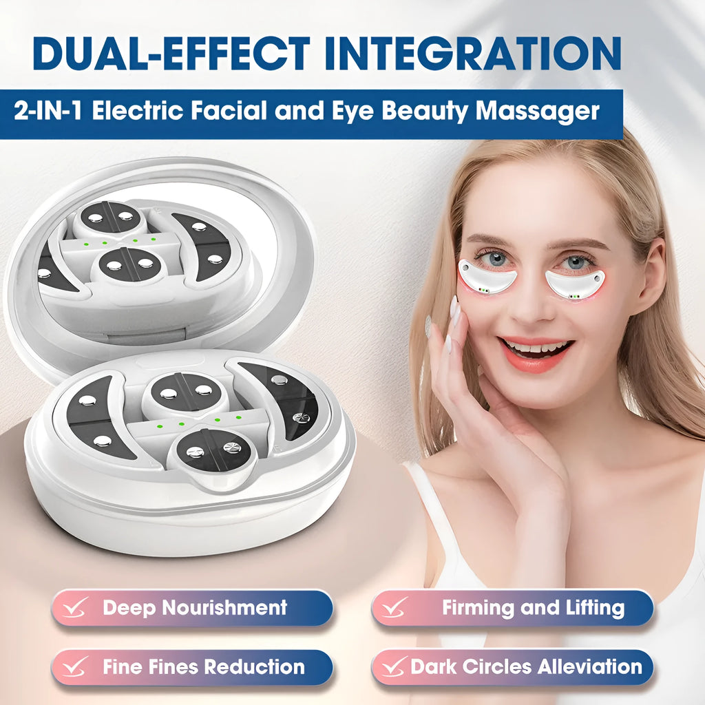 White wireless red light EMS eye and facial massager device for home beauty treatments