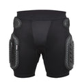 Black cycling hip protection pants showing the integrated protective pad, available in sizes S, M, L, and XL.