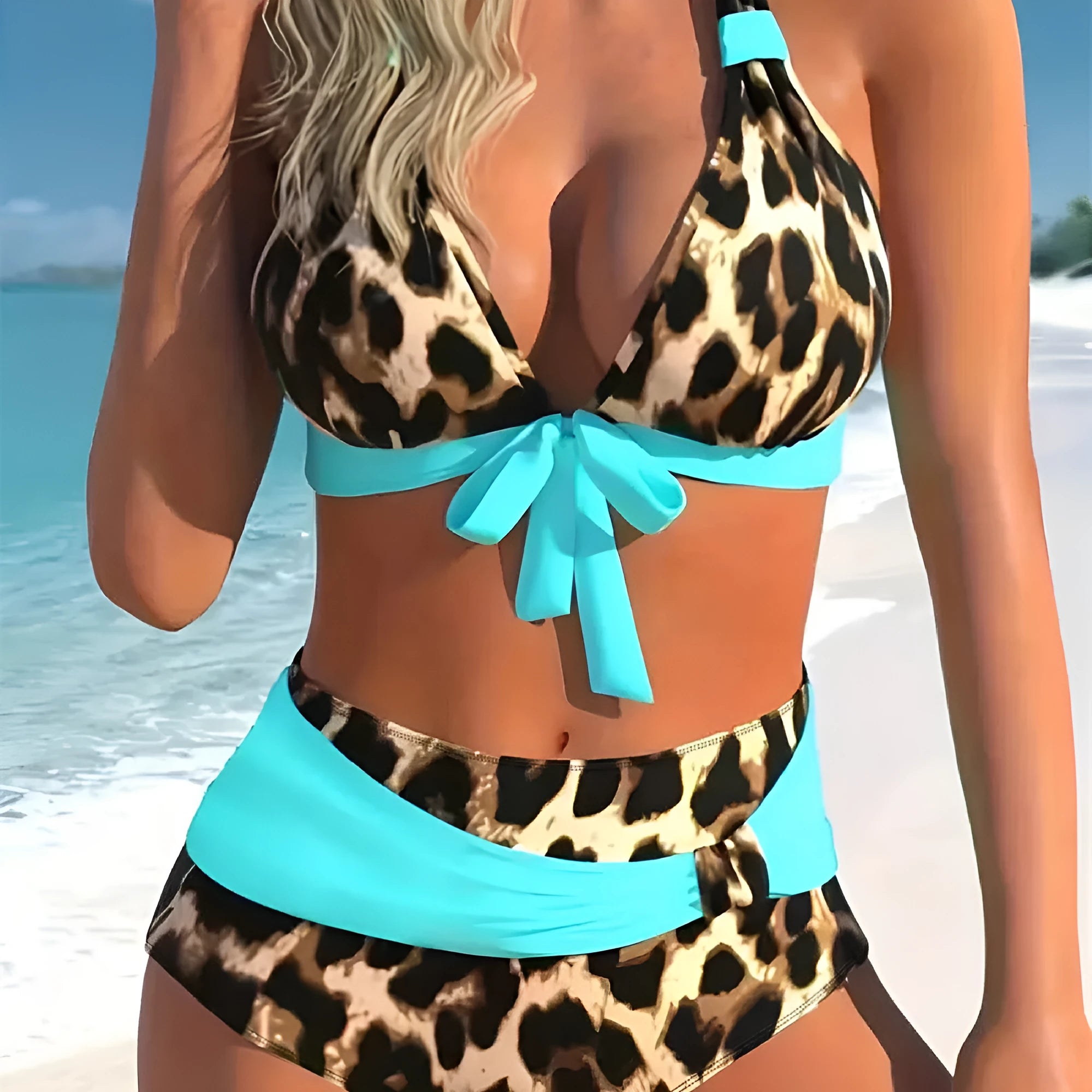 Women's colourful printed plus size bikini swimming suit in Figure 1 print, polyester spandex, S to XXXXL