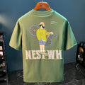 Green loose fit men's t-shirt with a large literary graphic print on the front.
