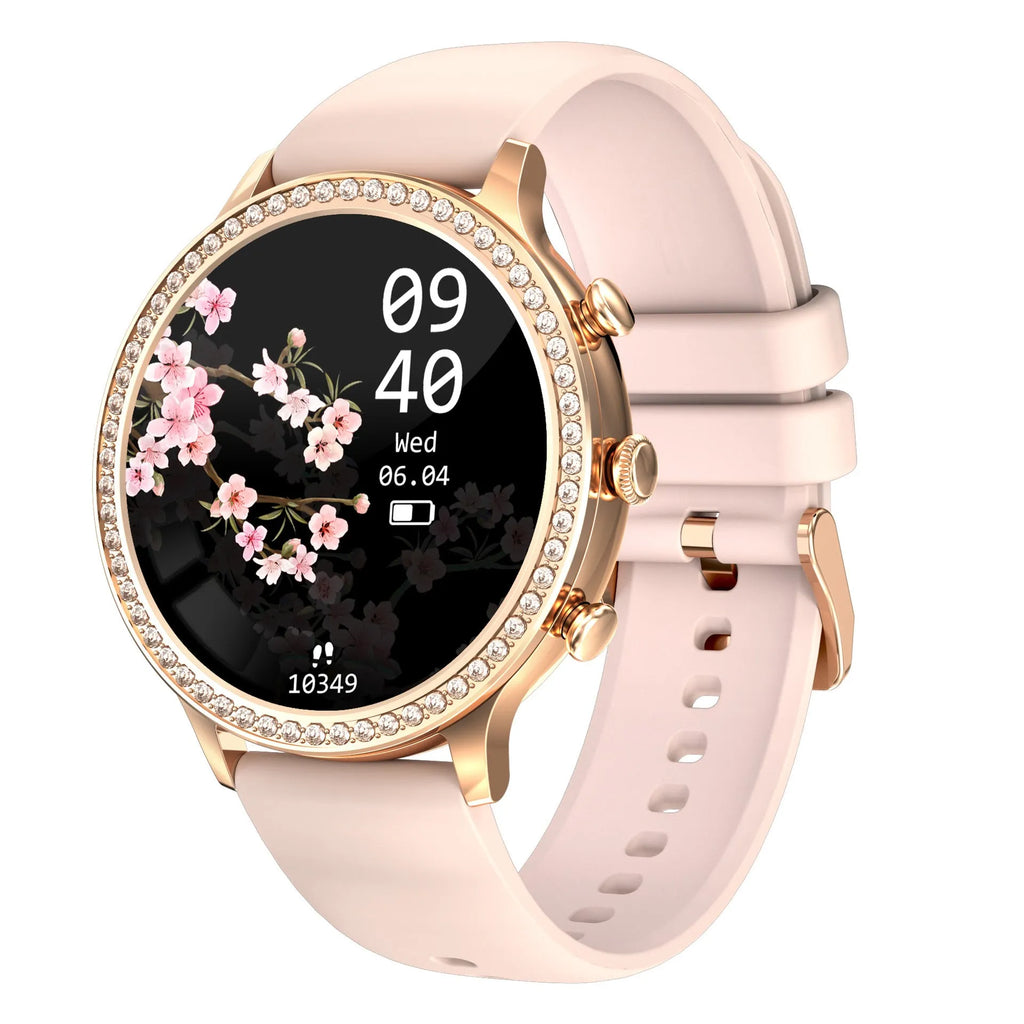Women's smart silicone watch with Bluetooth call, gold shell, 41-43mm aluminium alloy case, silicone band